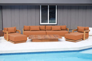 8 pc Hermosa Teak Deep Seating Deluxe Sofa with 72" Coffee Table. Sunbrella Cushion
