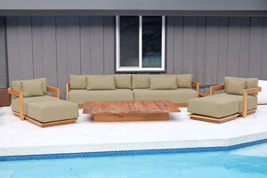 8 pc Hermosa Teak Deep Seating Deluxe Sofa with 72" Coffee Table. Sunbrella Cushion