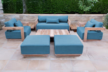 8 pc Hermosa Teak Deep Seating Loveseat 49" Coffee Table. Sunbrella Cushion