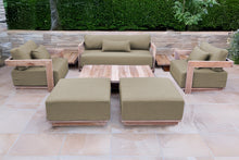 8 pc Hermosa Teak Deep Seating Loveseat 49" Coffee Table. Sunbrella Cushion