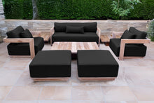 8 pc Hermosa Teak Deep Seating Loveseat 49" Coffee Table. Sunbrella Cushion