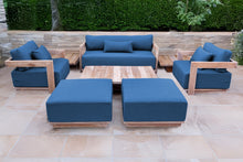 8 pc Hermosa Teak Deep Seating Loveseat 49" Coffee Table. Sunbrella Cushion