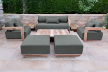 8 pc Hermosa Teak Deep Seating Loveseat 49" Coffee Table. Sunbrella Cushion