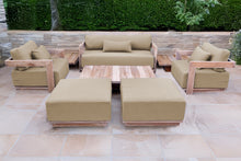 8 pc Hermosa Teak Deep Seating Loveseat 49" Coffee Table. Sunbrella Cushion
