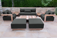 8 pc Hermosa Teak Deep Seating Loveseat 49" Coffee Table. Sunbrella Cushion