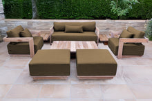 8 pc Hermosa Teak Deep Seating Loveseat 49" Coffee Table. Sunbrella Cushion