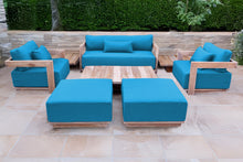 8 pc Hermosa Teak Deep Seating Loveseat 49" Coffee Table. Sunbrella Cushion