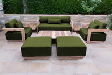 8 pc Hermosa Teak Deep Seating Loveseat 49" Coffee Table. Sunbrella Cushion