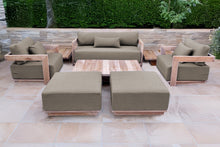 8 pc Hermosa Teak Deep Seating Loveseat 49" Coffee Table. Sunbrella Cushion
