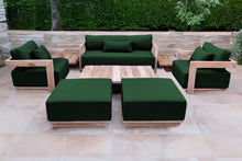 8 pc Hermosa Teak Deep Seating Loveseat 49" Coffee Table. Sunbrella Cushion