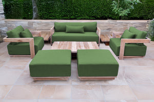 8 pc Hermosa Teak Deep Seating Loveseat 49" Coffee Table. Sunbrella Cushion