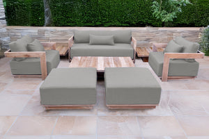 8 pc Hermosa Teak Deep Seating Loveseat 49" Coffee Table. Sunbrella Cushion