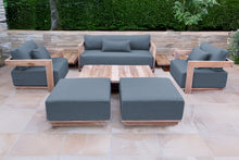 8 pc Hermosa Teak Deep Seating Loveseat 49" Coffee Table. Sunbrella Cushion