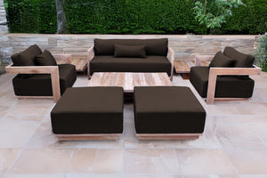 8 pc Hermosa Teak Deep Seating Loveseat 49" Coffee Table. Sunbrella Cushion
