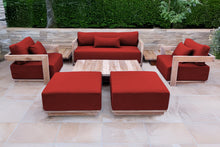 8 pc Hermosa Teak Deep Seating Loveseat 49" Coffee Table. Sunbrella Cushion