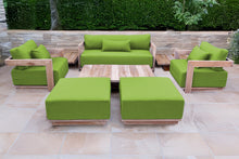 8 pc Hermosa Teak Deep Seating Loveseat 49" Coffee Table. Sunbrella Cushion
