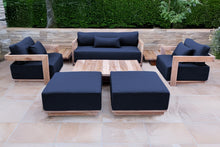 8 pc Hermosa Teak Deep Seating Loveseat 49" Coffee Table. Sunbrella Cushion