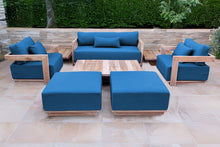 8 pc Hermosa Teak Deep Seating Loveseat 49" Coffee Table. Sunbrella Cushion