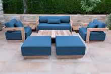 8 pc Hermosa Teak Deep Seating Loveseat 49" Coffee Table. Sunbrella Cushion