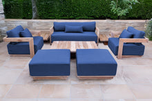 8 pc Hermosa Teak Deep Seating Loveseat 49" Coffee Table. Sunbrella Cushion