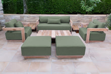 8 pc Hermosa Teak Deep Seating Loveseat 49" Coffee Table. Sunbrella Cushion