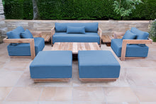 8 pc Hermosa Teak Deep Seating Loveseat 49" Coffee Table. Sunbrella Cushion