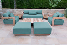 8 pc Hermosa Teak Deep Seating Loveseat 49" Coffee Table. Sunbrella Cushion