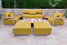 8 pc Hermosa Teak Deep Seating Loveseat 49" Coffee Table. Sunbrella Cushion