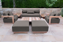 8 pc Hermosa Teak Deep Seating Loveseat 49" Coffee Table. Sunbrella Cushion