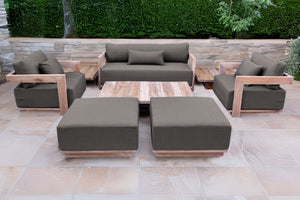 8 pc Hermosa Teak Deep Seating Loveseat 49" Coffee Table. Sunbrella Cushion