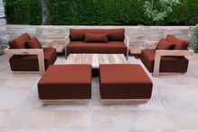 8 pc Hermosa Teak Deep Seating Loveseat 49" Coffee Table. Sunbrella Cushion
