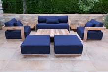 8 pc Hermosa Teak Deep Seating Loveseat 49" Coffee Table. Sunbrella Cushion