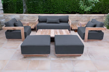 8 pc Hermosa Teak Deep Seating Loveseat 49" Coffee Table. Sunbrella Cushion