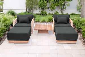 5 pc Hermosa Teak Club Chair Chat Group. Sunbrella Cushion.