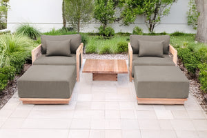 5 pc Hermosa Teak Club Chair Chat Group. Sunbrella Cushion.