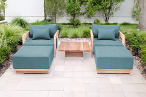 5 pc Hermosa Teak Club Chair Chat Group. Sunbrella Cushion.