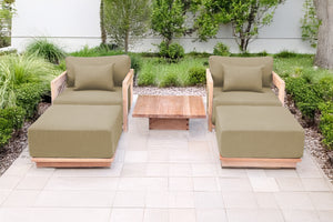 5 pc Hermosa Teak Club Chair Chat Group. Sunbrella Cushion.