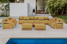 10 pc Hermosa Teak Deep Seating Deluxe Sofa with 72" Coffee Table. Sunbrella Cushion