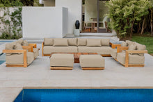 10 pc Hermosa Teak Deep Seating Deluxe Sofa with 72" Coffee Table. Sunbrella Cushion