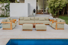 10 pc Hermosa Teak Deep Seating Deluxe Sofa with 72" Coffee Table. Sunbrella Cushion