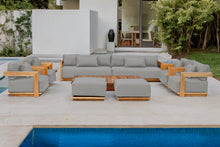 10 pc Hermosa Teak Deep Seating Deluxe Sofa with 72" Coffee Table. Sunbrella Cushion