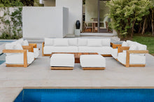 10 pc Hermosa Teak Deep Seating Deluxe Sofa with 72" Coffee Table. Sunbrella Cushion