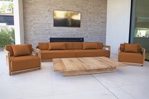 4 pc Hermosa Teak Deep Seating Deluxe Sofa with 72" Coffee Table. Sunbrella Cushion