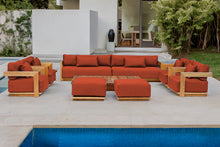 10 pc Hermosa Teak Deep Seating Deluxe Sofa with 72" Coffee Table. Sunbrella Cushion