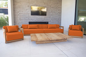 4 pc Hermosa Teak Deep Seating Deluxe Sofa with 72" Coffee Table. Sunbrella Cushion