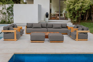 10 pc Hermosa Teak Deep Seating Deluxe Sofa with 72" Coffee Table. Sunbrella Cushion
