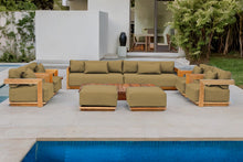 10 pc Hermosa Teak Deep Seating Deluxe Sofa with 72" Coffee Table. Sunbrella Cushion