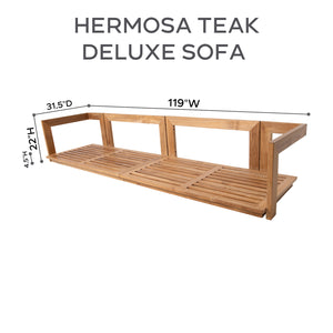 8 pc Hermosa Teak Deep Seating Deluxe Sofa with 72" Coffee Table. Sunbrella Cushion