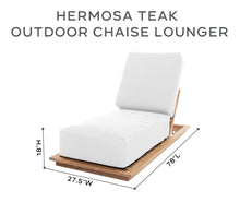 Set of 2 Hermosa Teak Outdoor Chaise Lounger. Sunbrella Cushion.