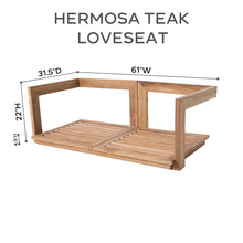 8 pc Hermosa Teak Deep Seating Loveseat 49" Coffee Table. Sunbrella Cushion